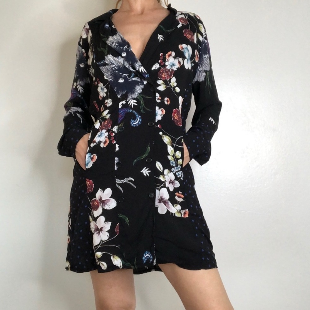 NWOT — Zara Floral Polka Dot Tunic/Short Dress — Size Medium